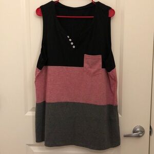 Black, Pink, Gray block color sleeveless shirt